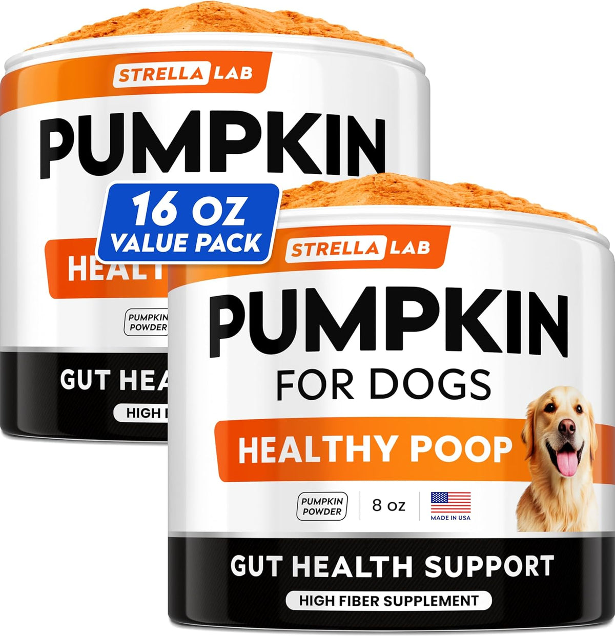 STRELLALAB Pumpkin Powder for Dogs - 16.2oz Powdered High Fiber Supplement and Stool Softener