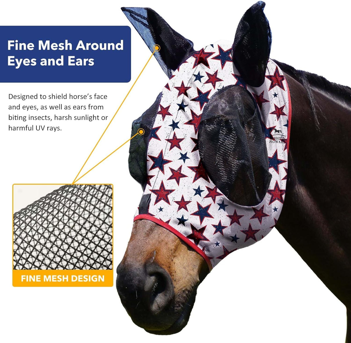 Harrison Howard Super Comfort Stretchy Fly Mask Large Eye Space with UV Protection Soft on Skin