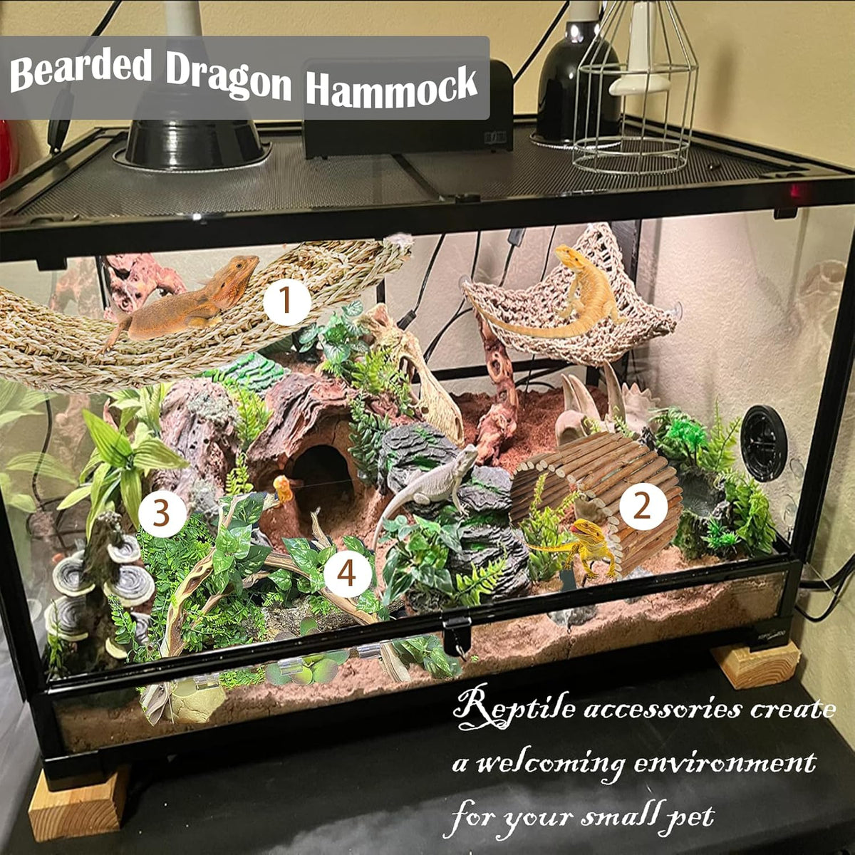 kathson Reptile Hideout Wooden Bridge Bearded Dragon Hammock Reptiles Jungle Climbing Vines