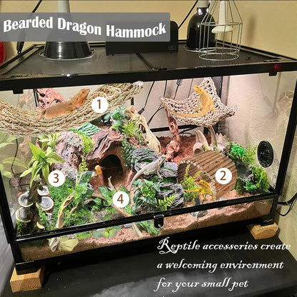 kathson Reptile Hideout Wooden Bridge Bearded Dragon Hammock Reptiles Jungle Climbing Vines