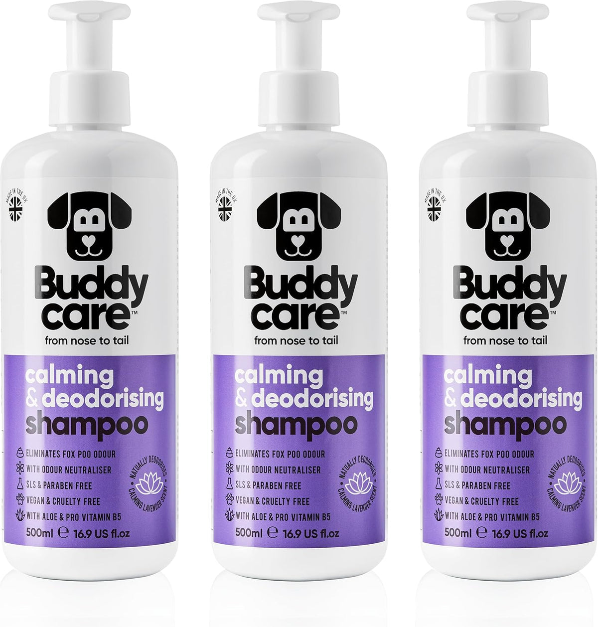 Calming & Deodorising Dog Shampoo by Buddycare | Lavender Scented | with Aloe Vera and Pro Vitamin
