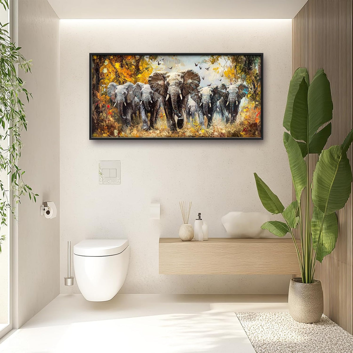 Extra Large Elephant Framed Wall Art for Living Room,Oversized Elephants Wild Animal Pictures Wall