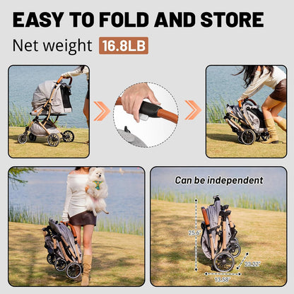 EchoSmile Small Medium Dogs Stroller 4-Wheel Pet Strollers for Medium Dogs Up to 50lbs, One Click