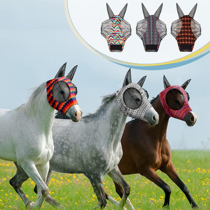 Qualirey12 Pieces Horse Fly Mask Bulk Comfortable Elasticity Mask for Horses with Ears Net UV