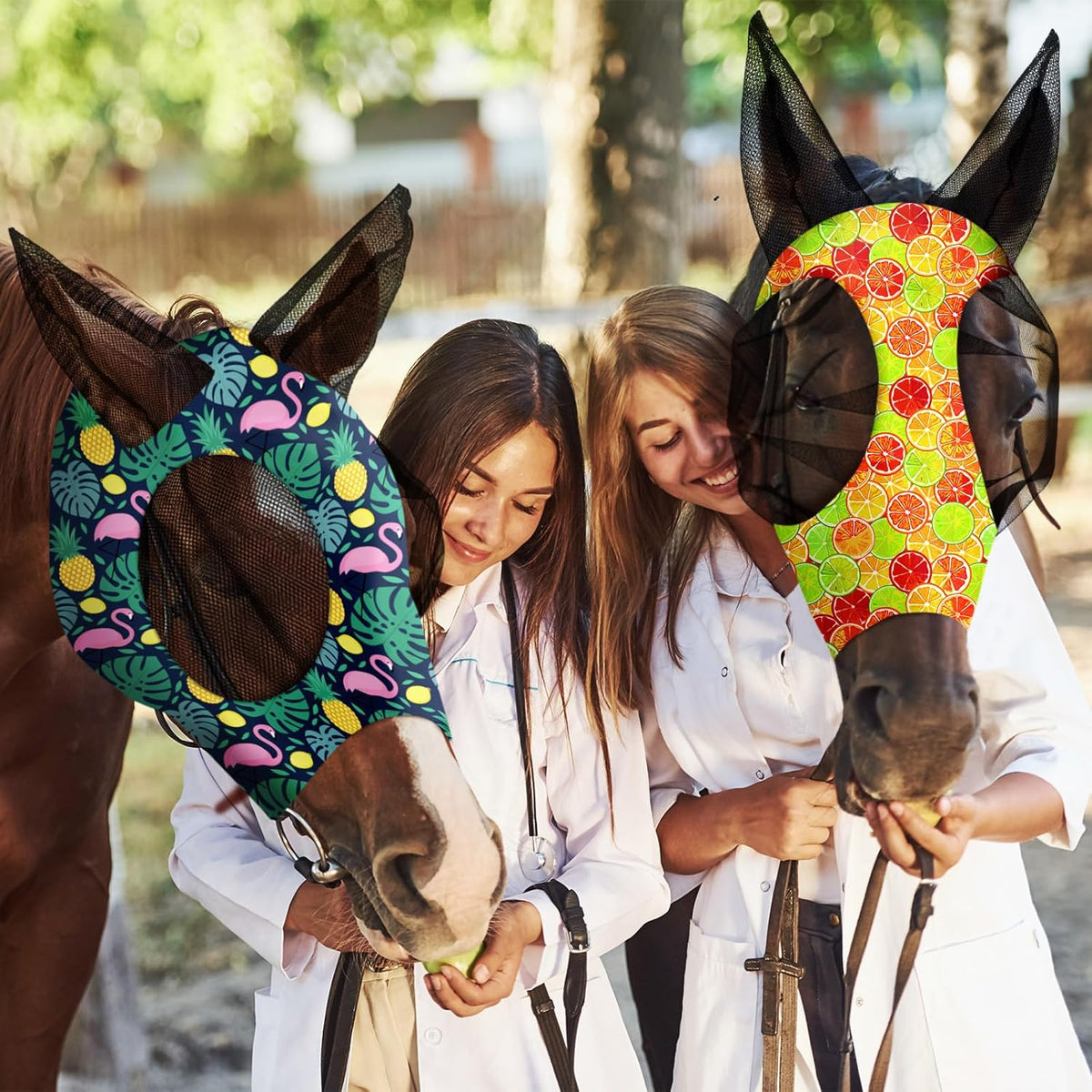 Frienda 4 Pieces Horse Fly Masks with Ears Face Covering UV Protection from Insect Pests Elasticity