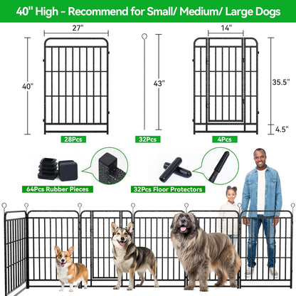 Dog Playpen Outdoor 32 Panels Heavy Duty Dog Fence 40" Height with Thick Pipe Anti-Rust with Doors