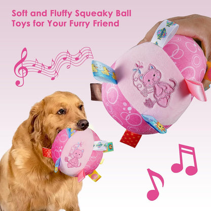Dog Squeaky Plush Toy with Straps, 6-Inch Soft Stuffed Ball with Cotton Material and Bell Built-in
