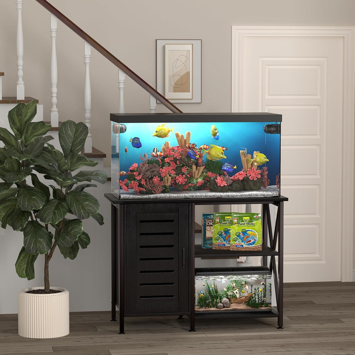 40-50 Gallon Fish Tank Stand, Aquarium Stand with Cabinet Accessories Storage, Heavy Duty Metal