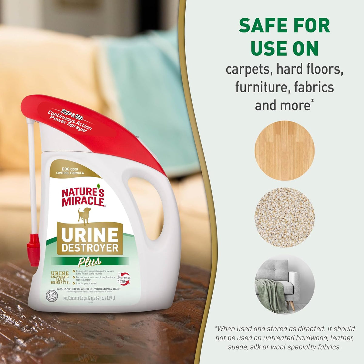 Nature's Miracle Urine Destroyer Plus for Dogs with Flip & Go Sprayer, 64 Ounces, Enzymatic Formula