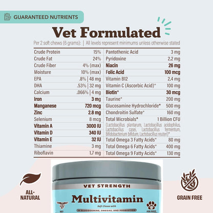Natural Dog Company Vet Strength Multivitamin Chews for Dogs – Glucosamine, Omega-3 & Biotin for