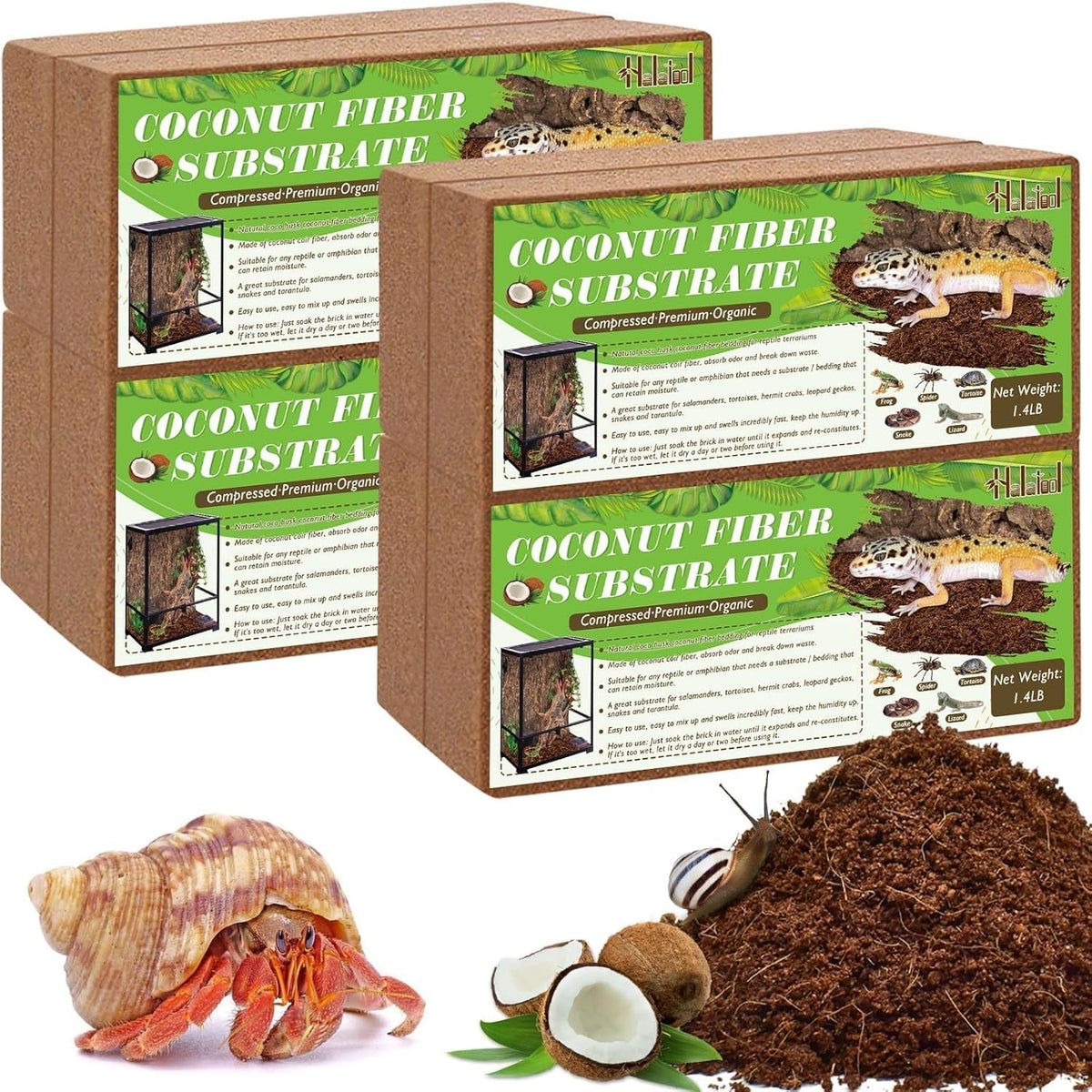 Halatool 8Pack Compressed Coconut Fiber Substrate for Reptile Natural Premium Coconut Husk