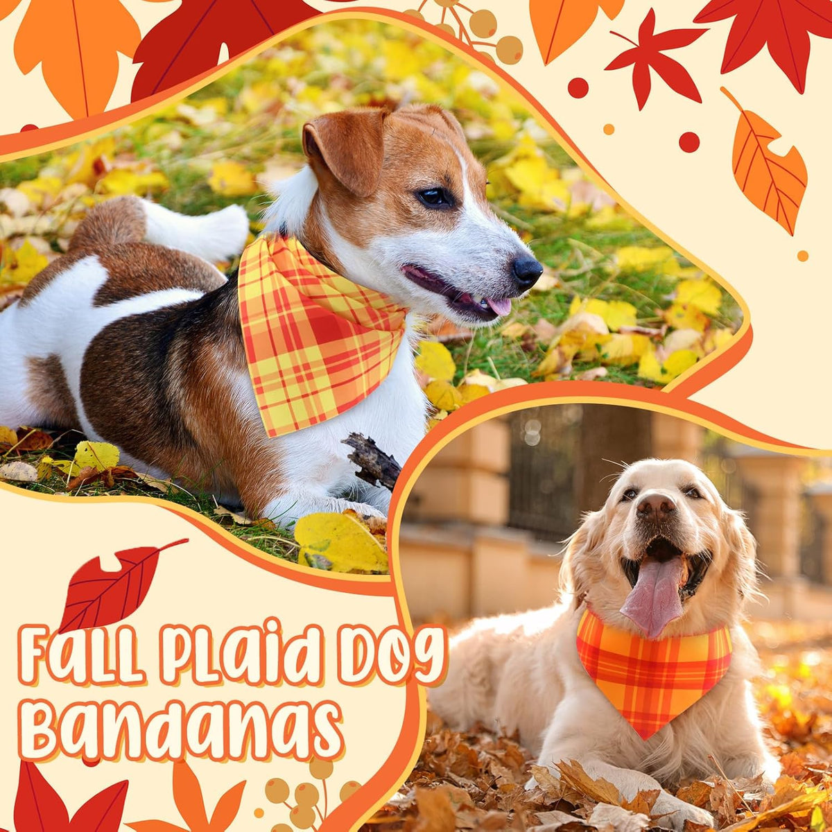 Abbylike 200 Pcs Fall Plaid Dog Bandanas Bulk Thanksgiving Bandanas for Dogs Pets Triangle Kerchief