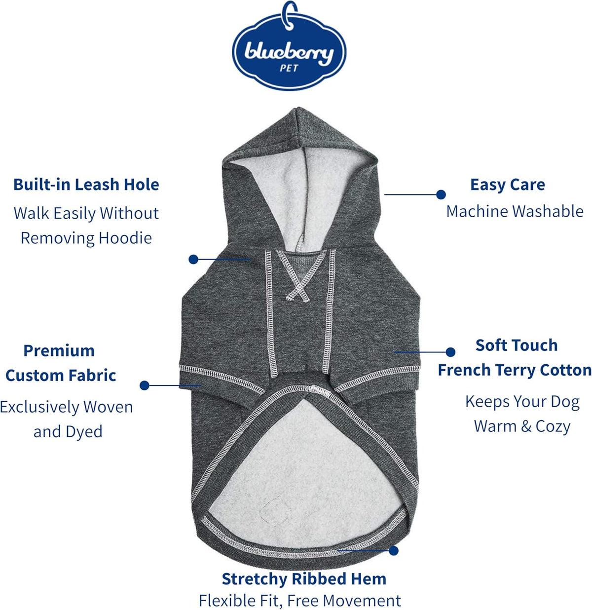 Blueberry Pet Essentials Soft & Comfy Better Basic Cotton Blend Dog Hoodie Sweatshirt in Charcoal