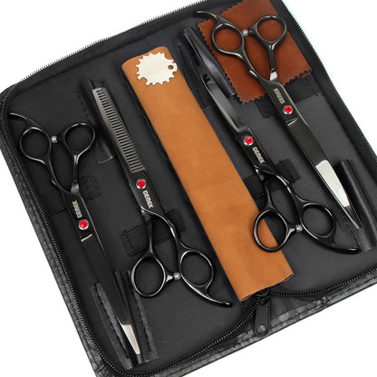 7.0in Titanium Professional Dog Grooming Scissors Set, GEMEK 6 in 1 Straight & Thinning & Upwards