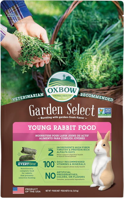 Oxbow Garden Select Rabbit Food, Young, Made Alfalfa for Rabbit, Bunny Food Pellets, Non-GMO, No