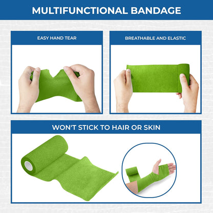 Self Adhesive Bandage Wrap - Pack of 12 Assorted Colors, Non-Woven, Breathable & Water-Resistant
