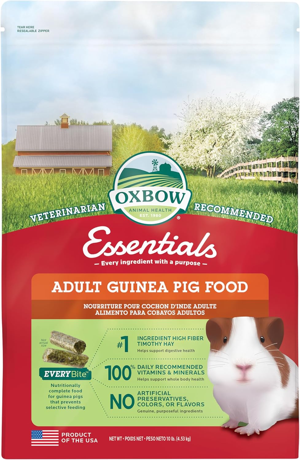 Oxbow Essentials Guinea Pig Food, Adult Guinea Pig, Made with Oxbow Timothy Hay, Pet Food Pellets