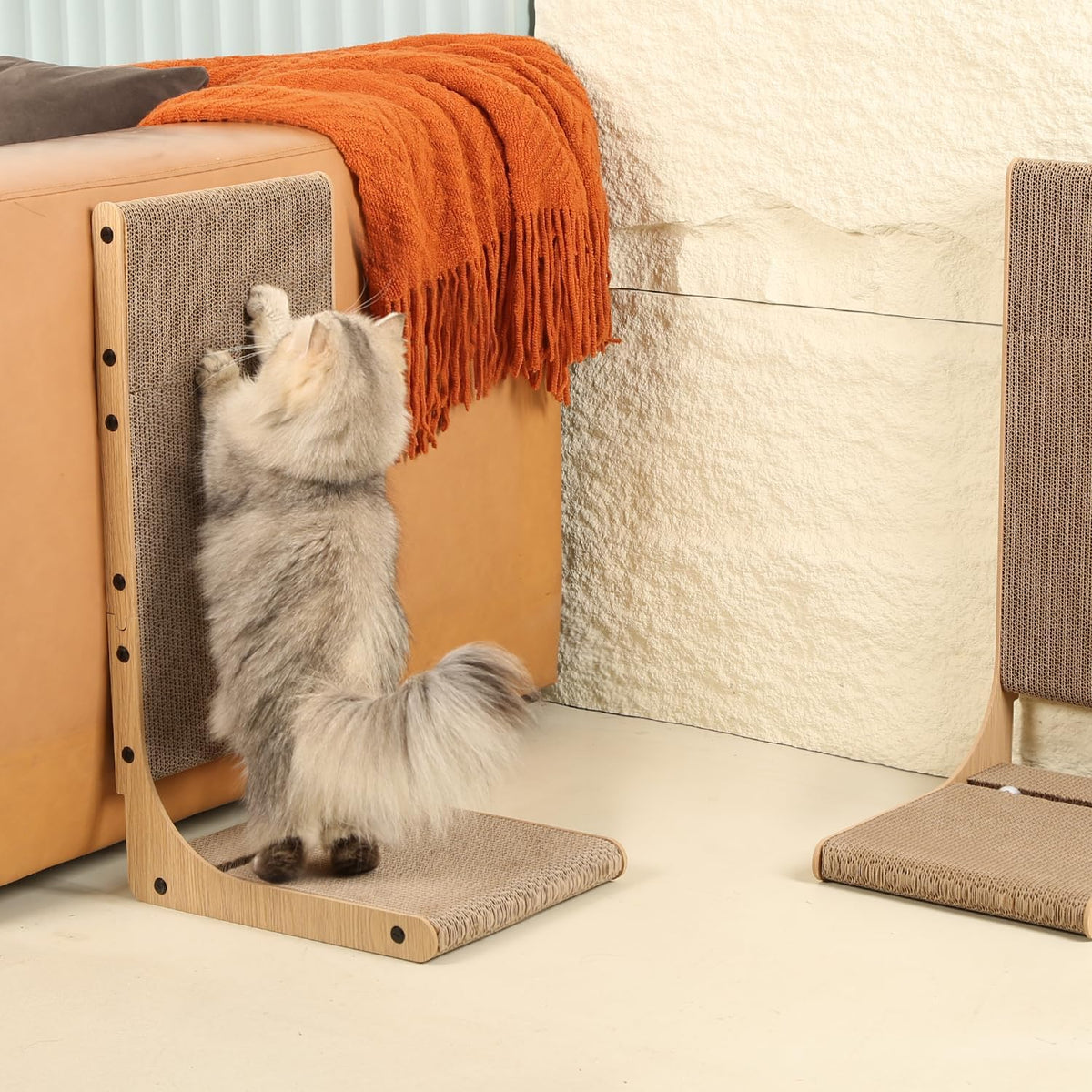 2-Pack Cat Scratching Board, 25.6'' Tall Cardboard L Shape Vertical Cat Scratchers for Indoor Cats