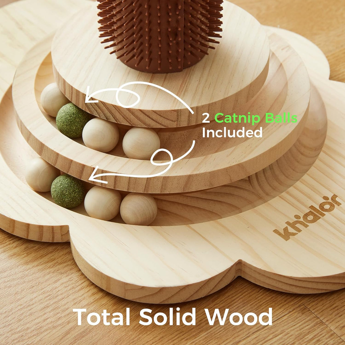 Cat Sisal Scratching Post, 4 in 1 Wooden Cat Scratcher Toy with Groomer, 24" Tall Scratch Post with
