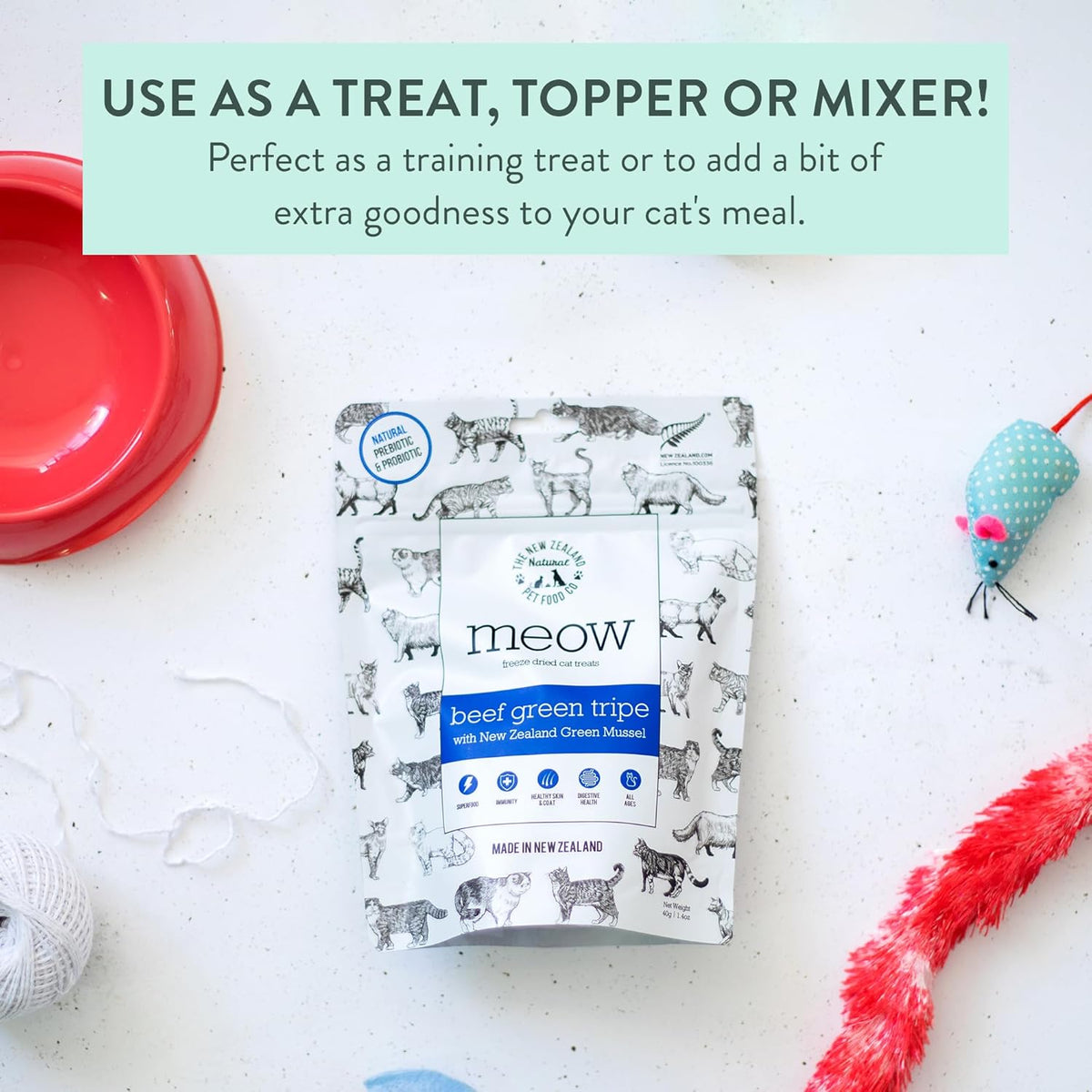 The New Zealand Natural Pet Food Co MEOW Freeze Dried Cat Treats - Beef Green Tripe with New