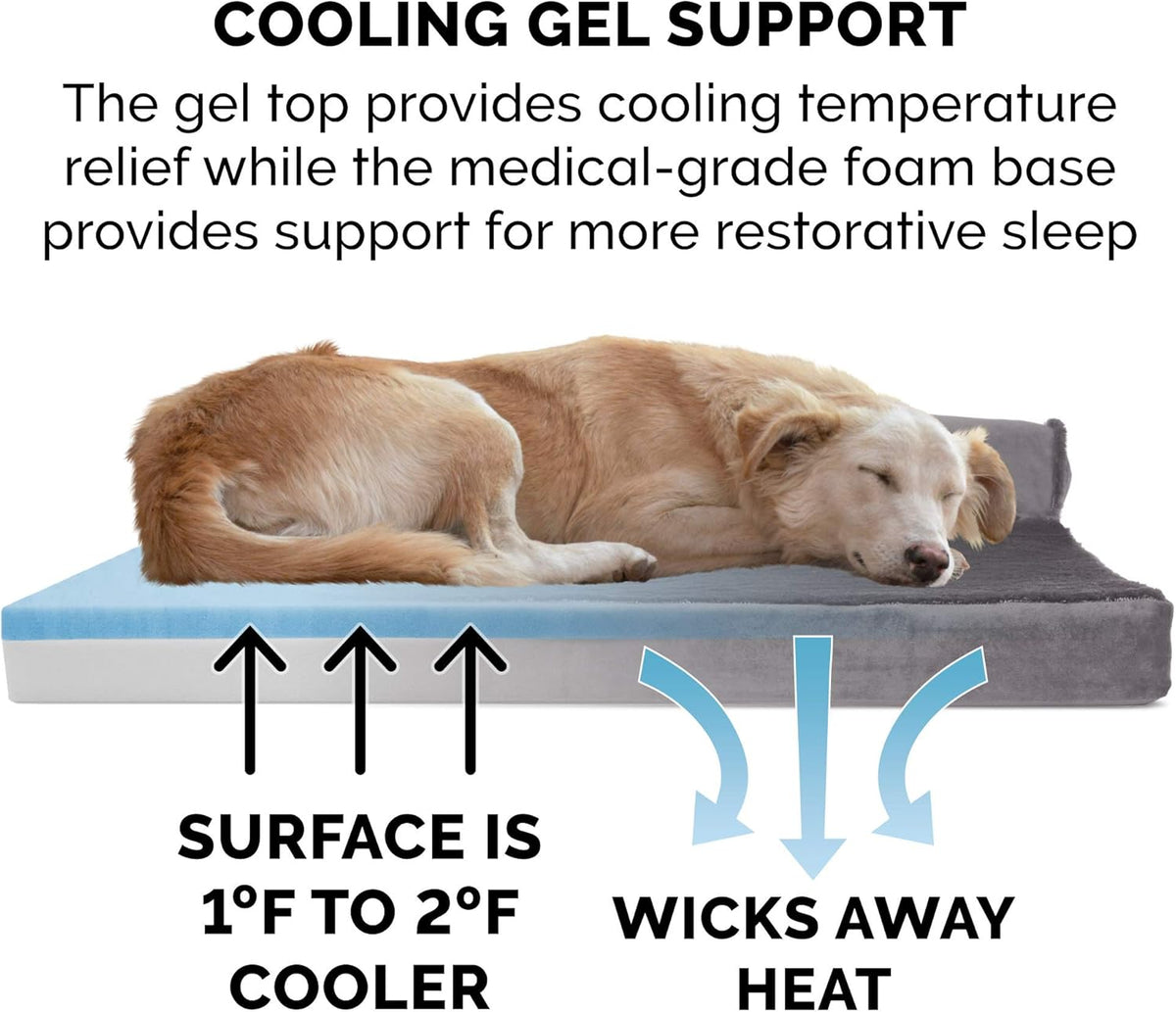 Furhaven Cooling Gel Dog Bed for Medium/Small Dogs w/ Removable Bolsters & Washable Cover, For Dogs