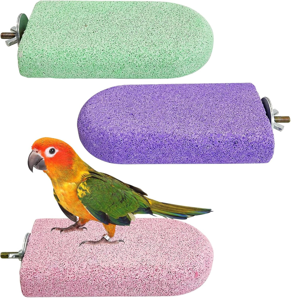 PINVNBY 3 PCS Bird Perches Calcium Parrot Perch Stand Bird Beak Grinding Stone Foot Claws Trimmer
