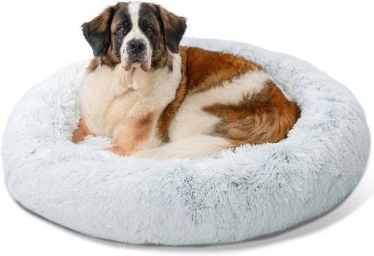 Best Friends by Sheri Original Calming Donut Dog and Cat Bed, Shag Faux Fur, Frost Gray, XL (45in x