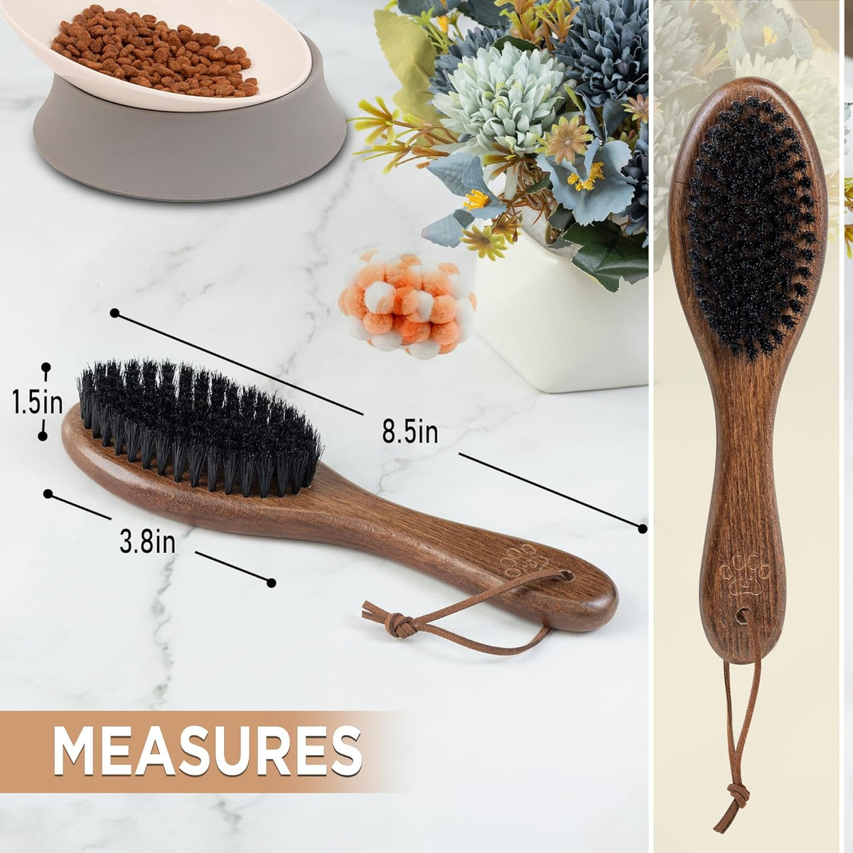 Takavu Boar Bristle Cat Hair Brush, Gentle Grooming Brush with Natural Bristles and Wooden Handle