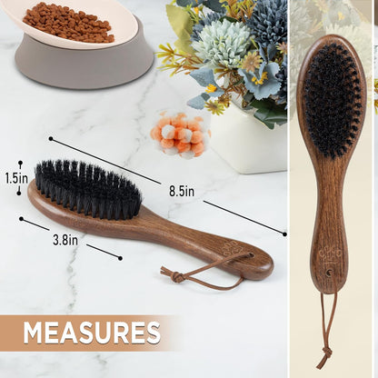 Takavu Boar Bristle Cat Hair Brush, Gentle Grooming Brush with Natural Bristles and Wooden Handle