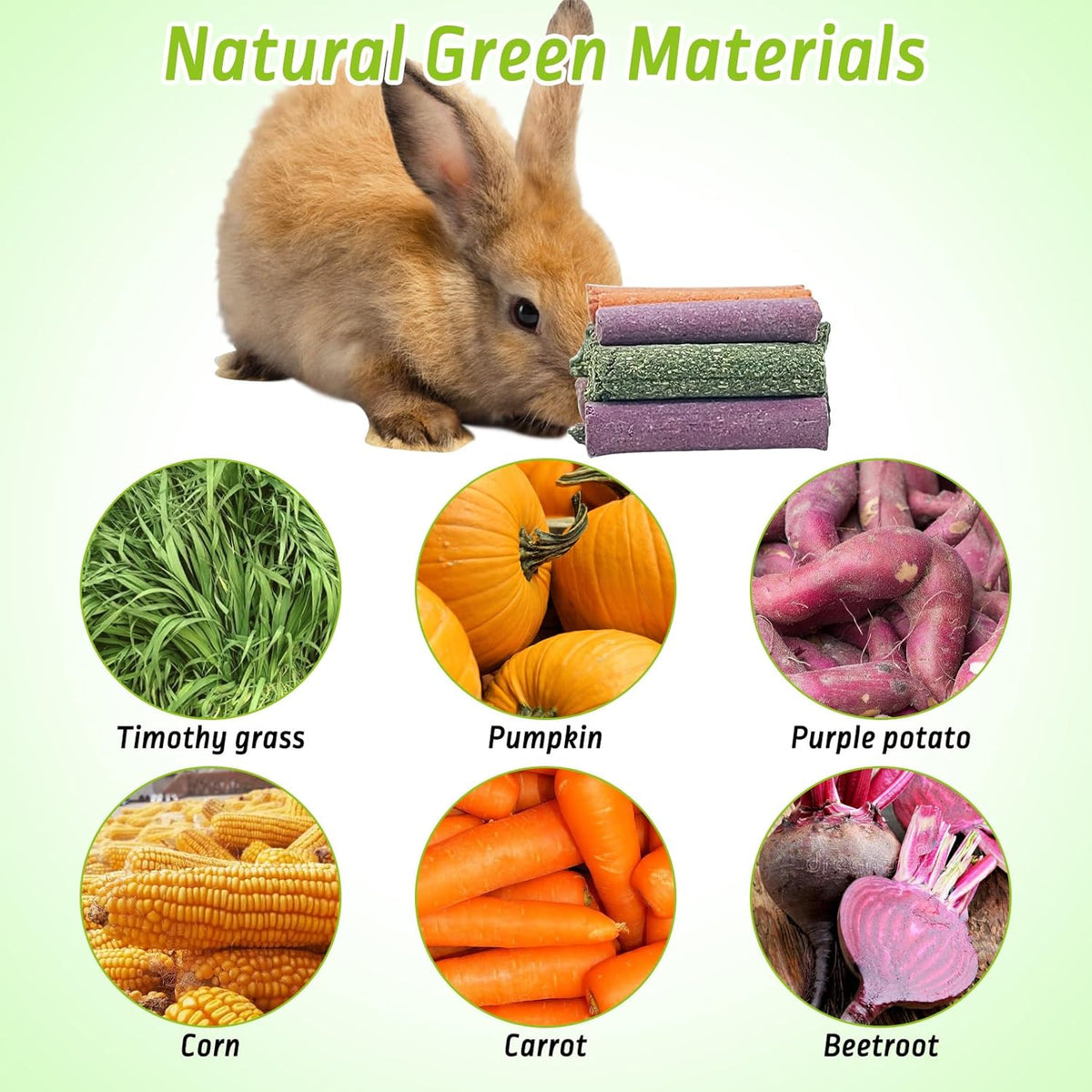 Fhiny 27 PCS Natural Bunny Chew Toys Molar Rabbit Toys Contain Timothy Grass Pumpkin Beets Purple