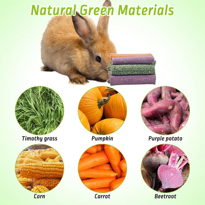 Fhiny 27 PCS Natural Bunny Chew Toys Molar Rabbit Toys Contain Timothy Grass Pumpkin Beets Purple