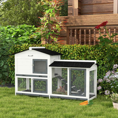 PawHut 62" Rabbit Hutch, Wooden Bunny Hutch, Guinea Pig Cage, Small Animal Enclosure with Run Area