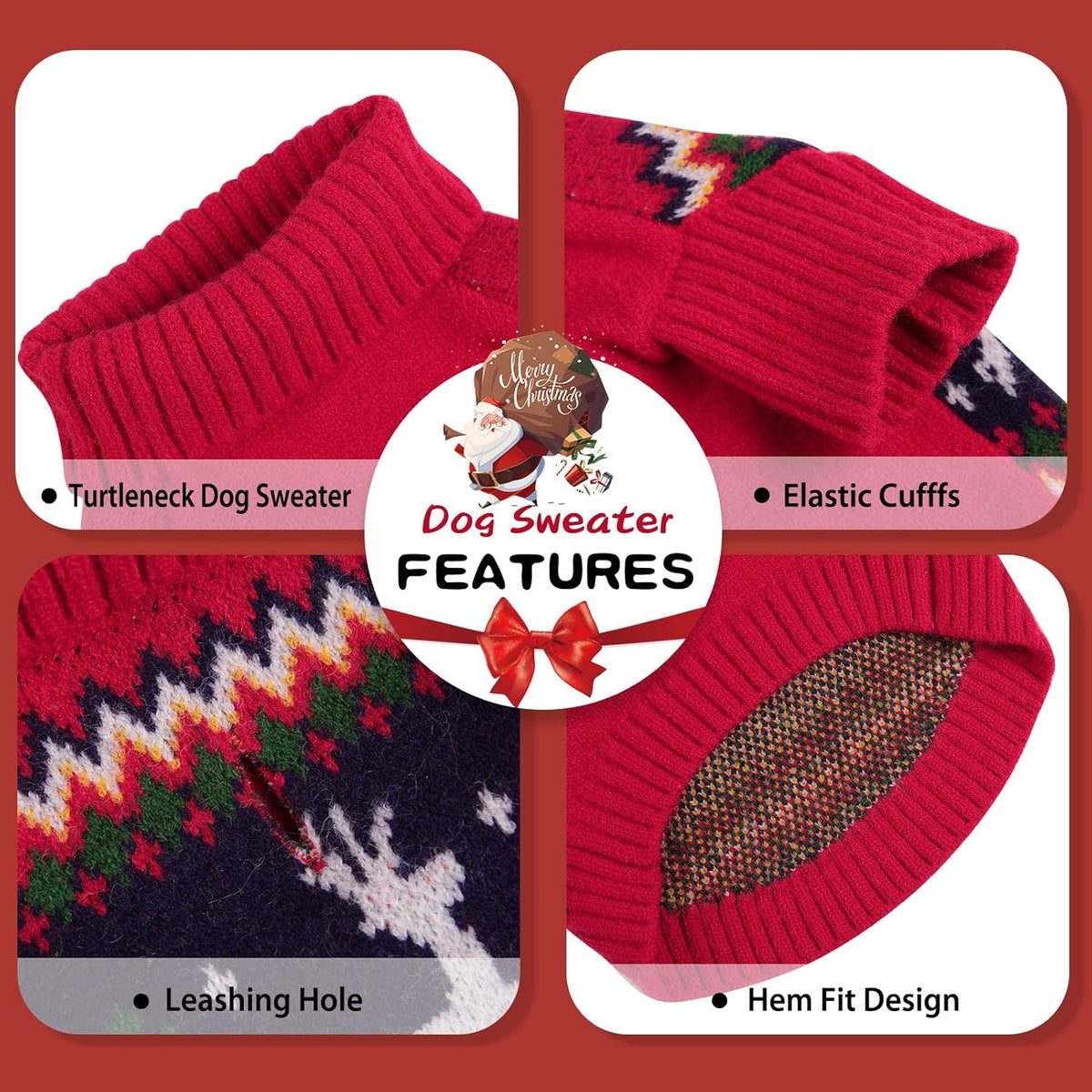Queenmore Christmas Dog Sweater,Knitted Pullover Christmas Clothes,Turtleneck Dog Xmars Outfit