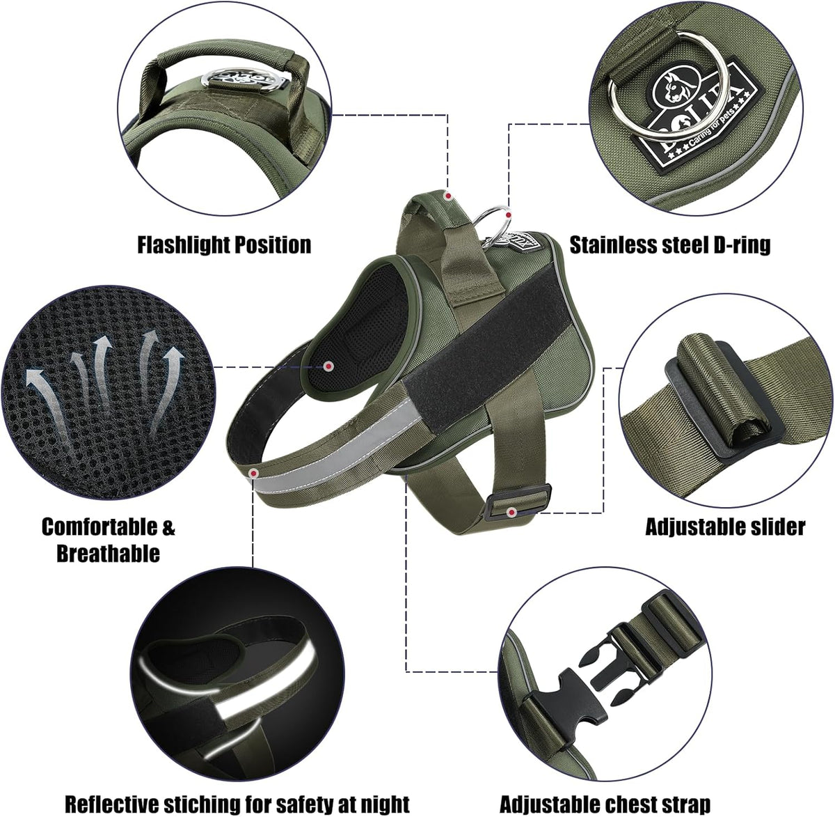 Bolux Dog Harness, No-Pull Reflective Dog Vest, Breathable Adjustable Pet Harness with Handle for