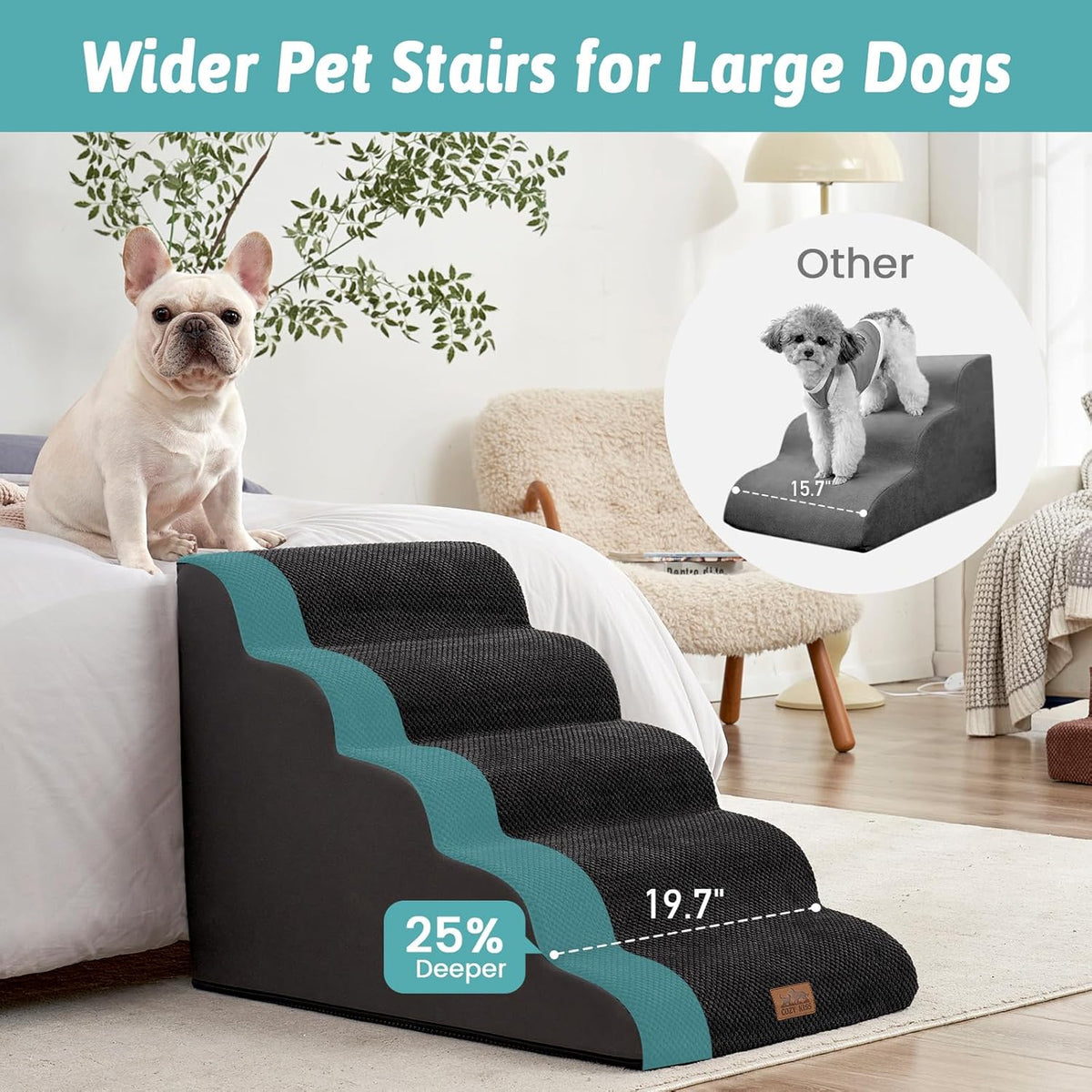 Extra Wide Dog Stairs 19.7" Width, Large Pet Step for Small Medium Dog, Puppy or Cat, Ramp for High