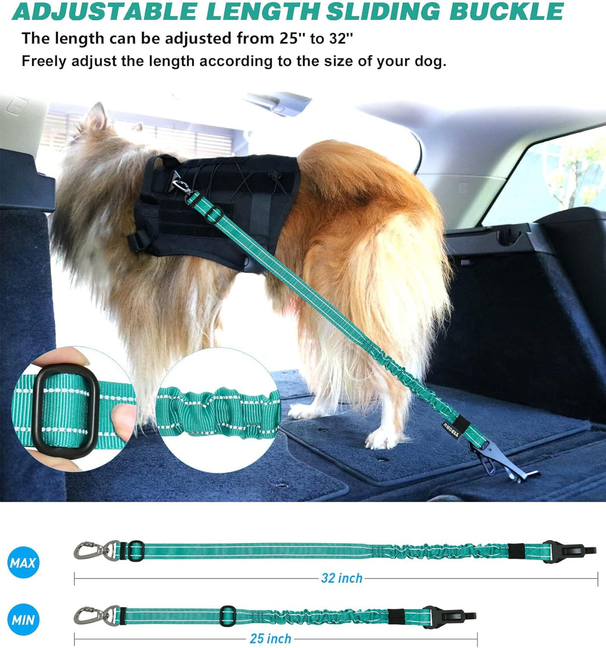 AUBELL Dog Seat Belt for Car,2 Pack Set 3-in-1 Adjustable Reflective Bungee Heavy Duty Dog Car