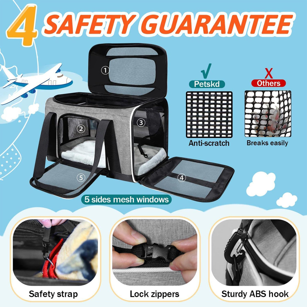 Petskd Top-Expandable Pet Carrier 18x13x9.5 Inches Southwest Airline Approved, Soft-Sided Carrier