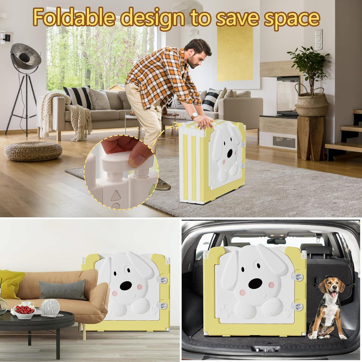 Foldable Dog Play Pen Indoors, Non-Slip Sturdy Puppy Playpen with Door, 25.5" H 10-Panel Adjustable