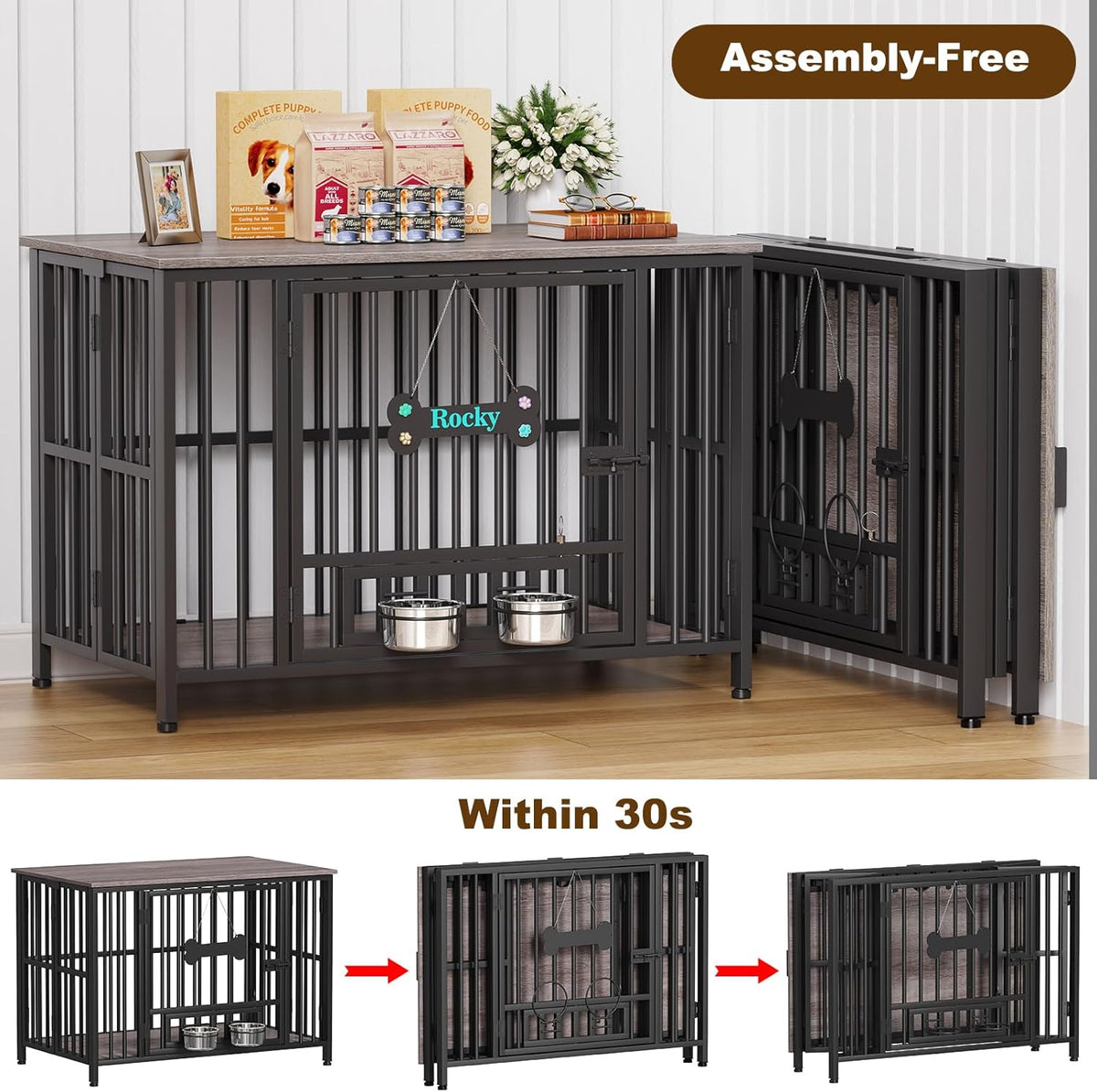 Easycom 41" Dog Crate Furniture Foldable, No Assembly Decorative Dog Kennel Indoor, Dog Crates for