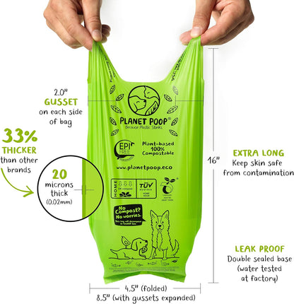 PLANET POOP Home Compostable Dog Poop Bags Extra Long with Handles | Large Single Roll 200 Grab &
