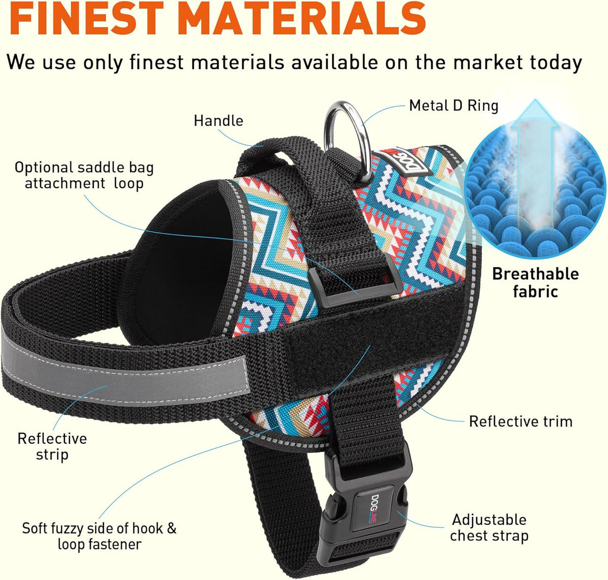 Dogline Dog Harness, Reflective No-Pull Adjustable Vest with Handle for Walking, Training