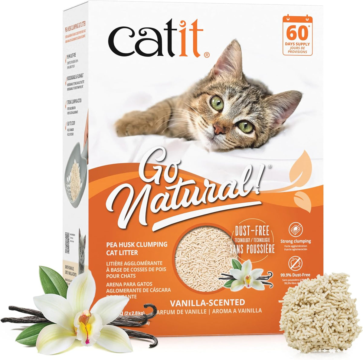 Catit - Go Natural Pea Husk Clumping Cat Litter - Lightweight, Dust Free, Easy Cleaning & Scooping