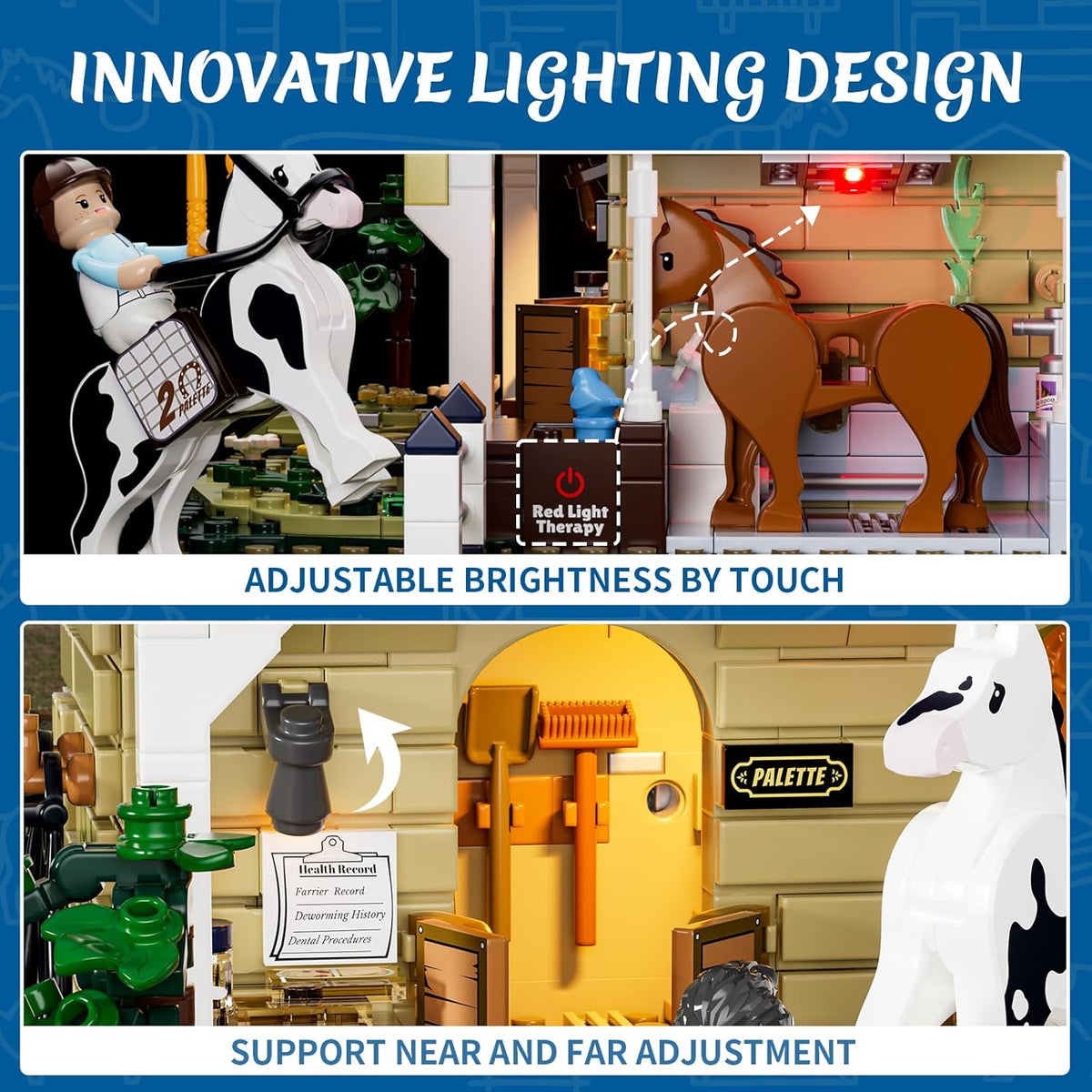 FUNWHOLE Farm Horse-Stable Lighting-Building-Bricks Set - Farm Life Horse Animals Cabin Collection