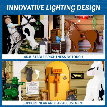 FUNWHOLE Farm Horse-Stable Lighting-Building-Bricks Set - Farm Life Horse Animals Cabin Collection