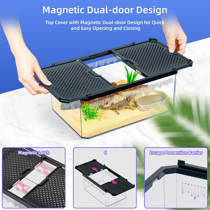 High-Transparency Reptile & Insect Enclosure Terrarium with Magnetic Door, Excellent Ventilation