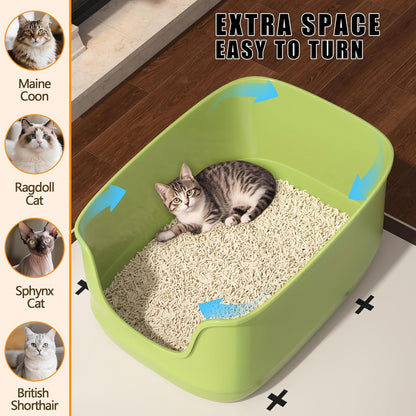 Gefryco Large Cat Litter Box with High Sided 24.6"x18.3"x12.2" - Jumbo Extra Large Open Anti