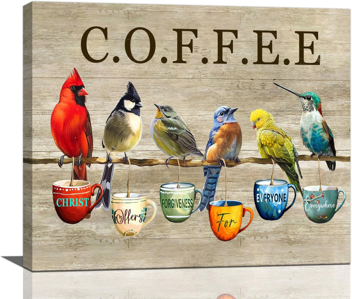Rustic Bird Coffee Wall Art Kitchen Christ Coffee Pictures Wall Decor Farmhouse Cardinal