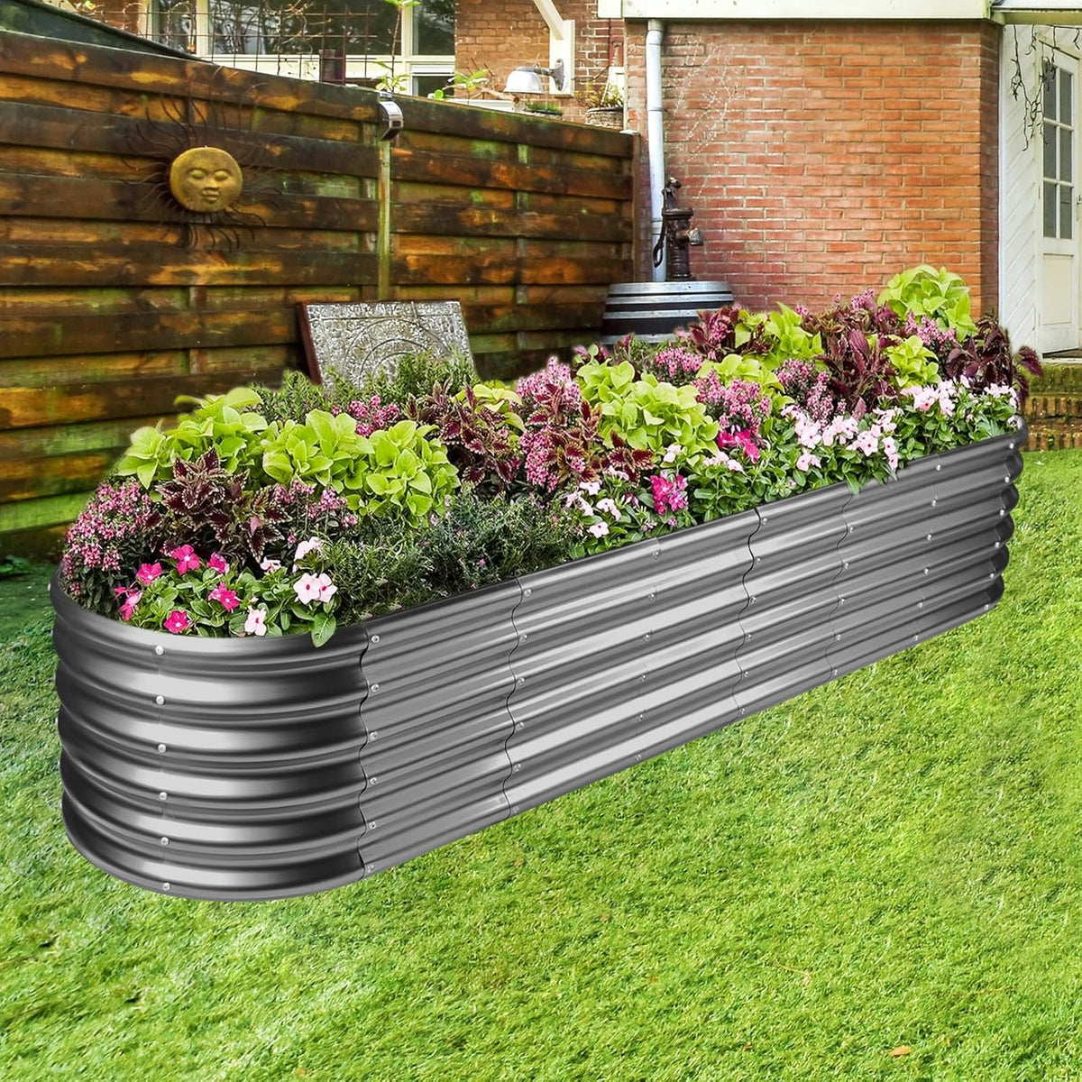 Land Guard 8×2×1.5ft Galvanized Raised Garden Bed Kit, Raised Garden Boxes Outdoor, Oval Metal