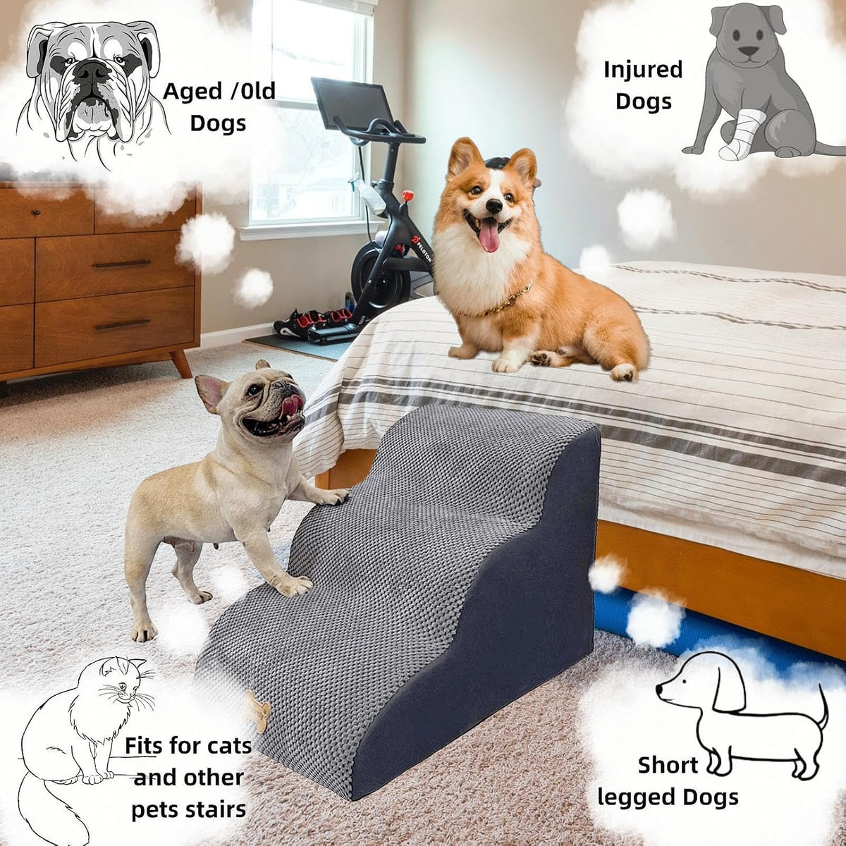 3-Step Dog Stairs for High Beds & Couches Multi-Step Non-Slip Pet Steps with Balanced Ramp Indoor 2