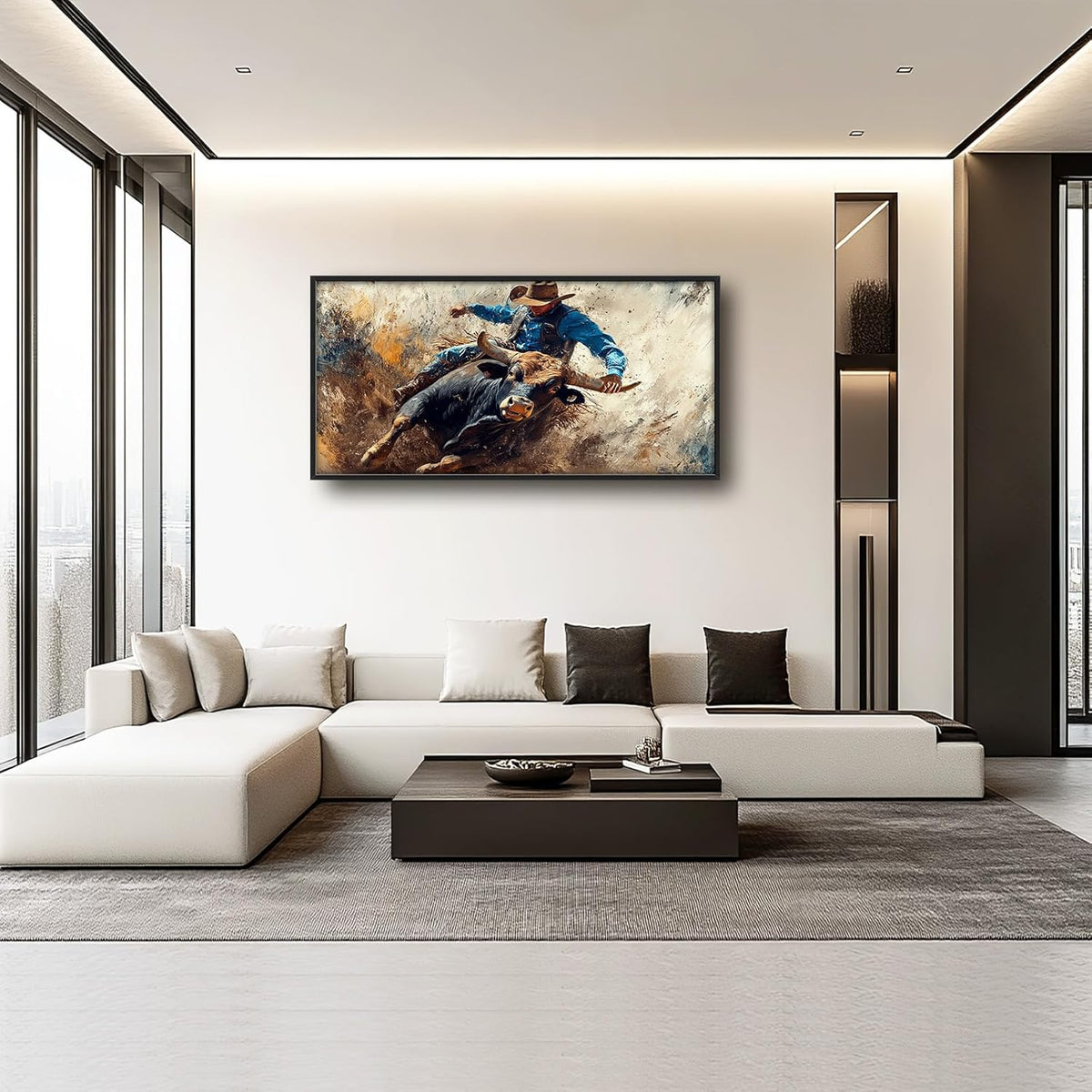 Framed Large Western Cowboy Wall Art, Oversized Rustic Cow Wall Decor for Living Room, Dusty Canvas